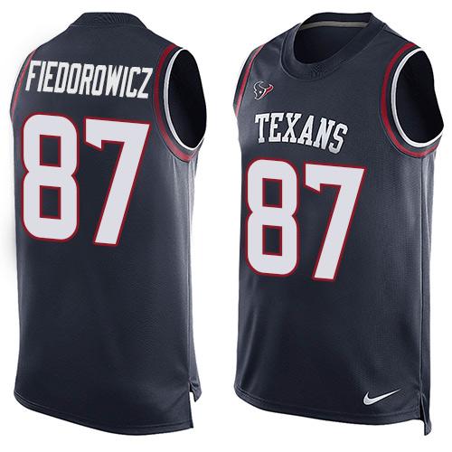 Men's Houston Texans #87 C.J. Fiedorowicz Navy Blue Hot Pressing Player Name & Number Nike NFL Tank Top Jersey