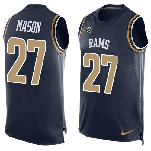 Men's Los Angeles Rams #27 Tre Mason Navy Blue Hot Pressing Player Name & Number Nike NFL Tank Top Jersey