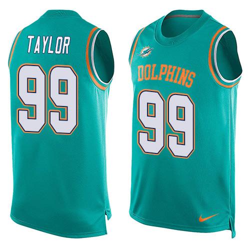 Men's Miami Dolphins #99 Jason Taylor Aqua Green Hot Pressing Player Name & Number Nike NFL Tank Top Jersey