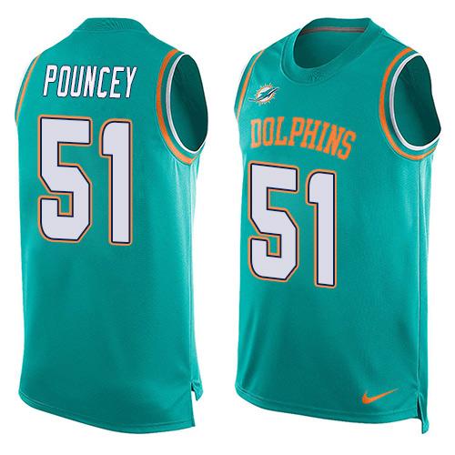 Men's Miami Dolphins #51 Mike Pouncey Aqua Green Hot Pressing Player Name & Number Nike NFL Tank Top Jersey