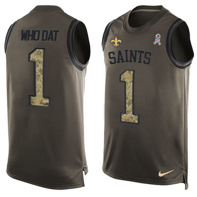 Men's New Orleans Saints #1 Who Dat Green Salute to Service Hot Pressing Player Name & Number Nike NFL Tank Top Jersey