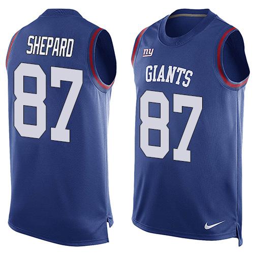 Men's New York Giants #87 Sterling Shepard Royal Blue Hot Pressing Player Name & Number Nike NFL Tank Top Jersey