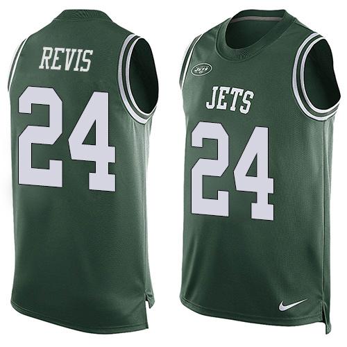 Men's New York Jets #24 Darrelle Revis Green Hot Pressing Player Name & Number Nike NFL Tank Top Jersey