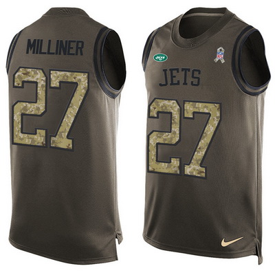 Men's New York Jets #27 Dee Milliner Green Salute to Service Hot Pressing Player Name & Number Nike NFL Tank Top Jersey