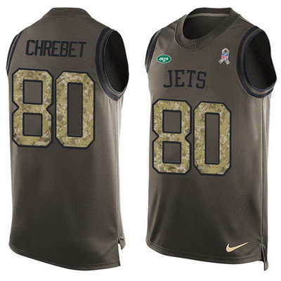 Men's New York Jets #80 Wayne Chrebet Green Salute to Service Hot Pressing Player Name & Number Nike NFL Tank Top Jersey