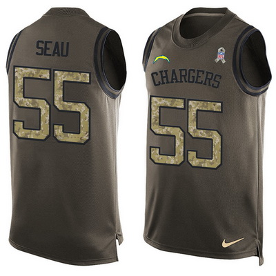 Men's San Diego Chargers #55 Junior Seau Green Salute to Service Hot Pressing Player Name & Number Nike NFL Tank Top Jersey