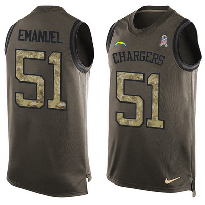 Men's San Diego Chargers #51 Kyle Emanuel Green Salute to Service Hot Pressing Player Name & Number Nike NFL Tank Top Jersey