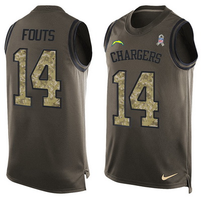 Men's San Diego Chargers #14 Dan Fouts Green Salute to Service Hot Pressing Player Name & Number Nike NFL Tank Top Jersey