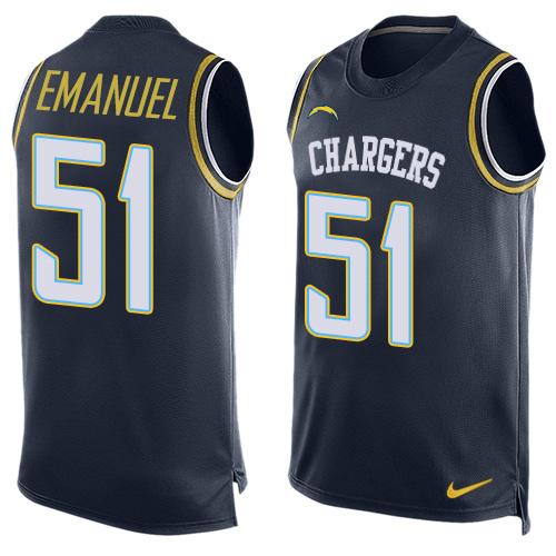 Men's San Diego Chargers #51 Kyle Emanuel Navy Blue Hot Pressing Player Name & Number Nike NFL Tank Top Jersey