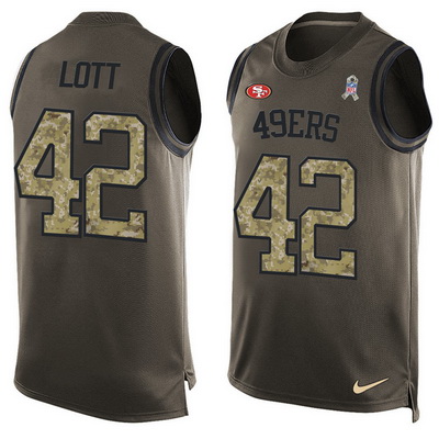 Men's San Francisco 49ers #42 Ronnie Lott Green Salute to Service Hot Pressing Player Name & Number Nike NFL Tank Top Jersey