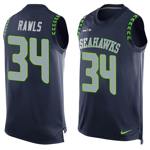 Men's Seattle Seahawks #34 Thomas Rawls Navy Blue Hot Pressing Player Name & Number Nike NFL Tank Top Jersey