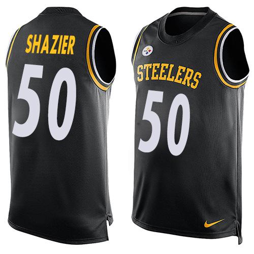 Men's Pittsburgh Steelers #50 Ryan Shazier Black Hot Pressing Player Name & Number Nike NFL Tank Top Jersey