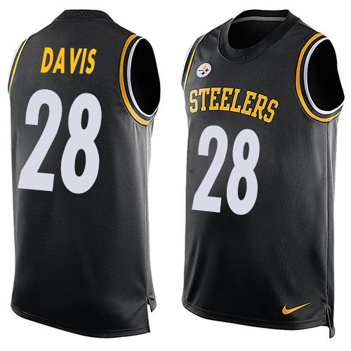 Men's Pittsburgh Steelers #28 Sean Davis Black Hot Pressing Player Name & Number Nike NFL Tank Top Jersey