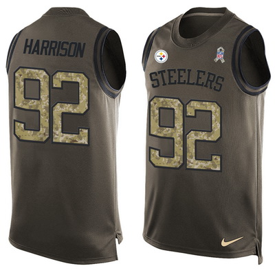 Men's Pittsburgh Steelers #92 James Harrison Green Salute to Service Hot Pressing Player Name & Number Nike NFL Tank Top Jersey