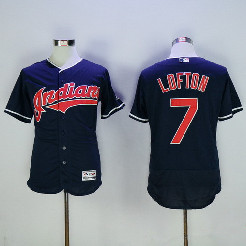 Men's Cleveland Indians #7 Kenny Lofton Navy Blue 2016 Flexbase Majestic Baseball Jersey