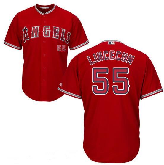 Men's Los Angeles Angels of Anaheim #55 Tim Lincecum Red MLB Cool Base Stitched Jersey