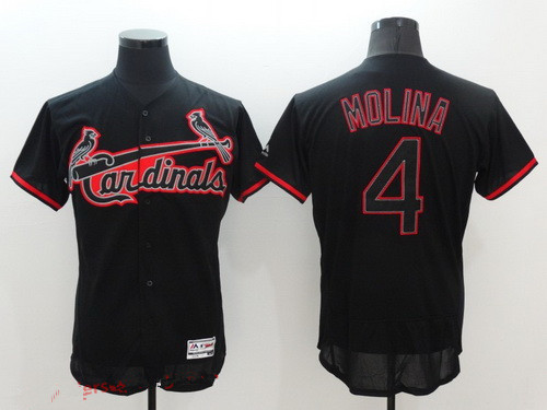 Men's St. Louis Cardinals #4 Yadier Molina Lights Out Black Fashion 2016 Flex Base Majestic Stitched MLB Jersey