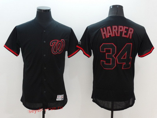 Men's Washington Nationals #34 Bryce Harper Lights Out Black Fashion 2016 Flex Base Majestic Stitched MLB Jersey