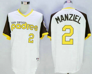 Men's San Diego Padres #2 Johnny Manziel White Stitched MLB Majestic Cooperstown Cool Base Jersey