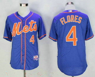 Men's New York Mets #4 Wilmer Flores Blue With Orange Stitched 2015 MLB Cool Base Jersey