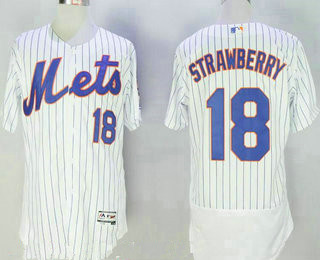 Men's New York Mets #18 Darryl Strawberry Retired White Pinstirpe Stitched MLB 2016 Majestic Flex Base Jersey