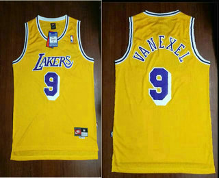 Men's Los Angeles Lakers #9 Nick Van Exel Yellow Hardwood Classics Soul Swingman Throwback Jersey