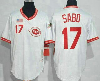 Men's Cincinnati Reds #17 Chris Sabo White Pullover Throwback Jersey By Mitchell & Ness