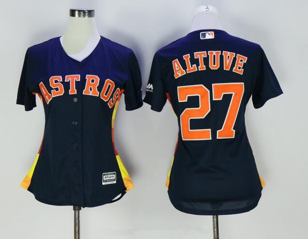 Women's Houston Astros #27 Jose Altuve Navy Blue Stitched MLB Majestic Cool Base Jersey