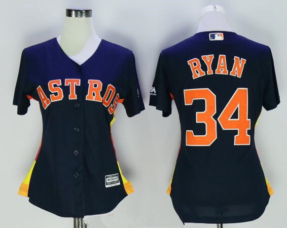 Women's Houston Astros #34 Nolan Ryan Retired Navy Blue Stitched MLB Majestic Cool Base Jersey