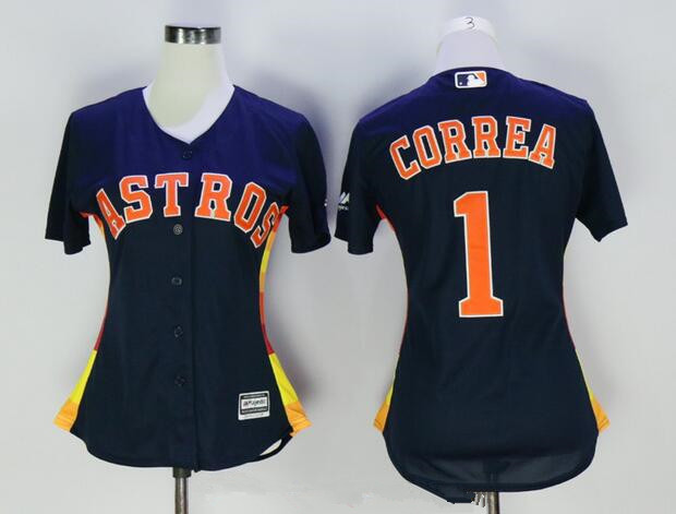 Women's Houston Astros #1 Carlos Correa Navy Blue Stitched MLB Majestic Cool Base Jersey