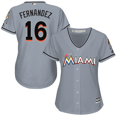 Women's Miami Marlins #16 Jose Fernandez Gray Road Stitched MLB Majestic Cool Base Jersey