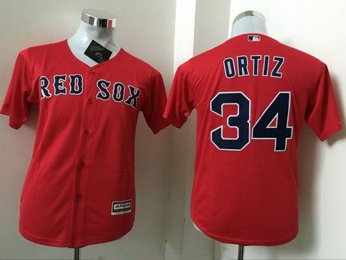 Youth Boston Red Sox #34 David Ortiz Name Red Stitched MLB Majestic Cool Base Jersey