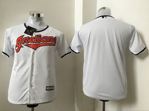 Youth Cleveland Indians Blank White Home Stitched MLB Majestic Cool Base Jersey