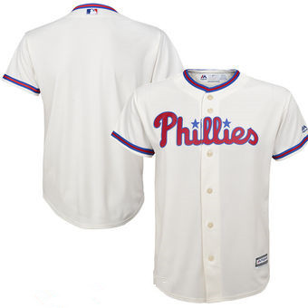 Youth Philadelphia Phillies Blank Majestic Cream Alternate Cool Base Jersey