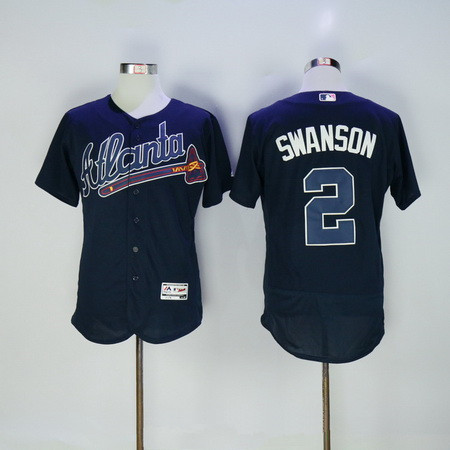 Men's Atlanta Braves #2 Dansby Swanson Navy Blue Stitched MLB 2016 Majestic Flex Base Jersey