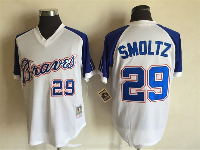 Men's Atlanta Braves #29 John Smoltz 1974 White Stitched MLB Throwback Jersey