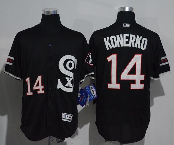 Men's Chicago White Sox #14 Paul Konerko Black Retro Stitched MLB 2016 Majestic Flex Base Jersey