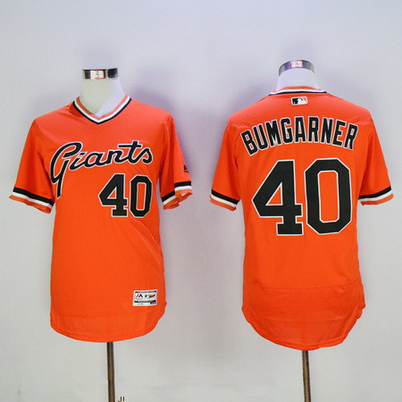 Men's San Francisco Giants #40 Madison Bumgarner Orange Pullover Stitched MLB 2016 Majestic Flex Base Jersey