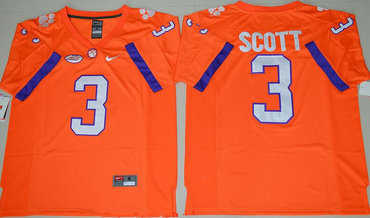 Men's Clemson Tigers #3 Artavis Scott Orange Stitched NCAA Nike 2016 College Football Jersey