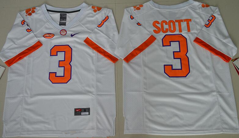 Men's Clemson Tigers #3 Artavis Scott White Stitched NCAA Nike 2016 College Football Jersey