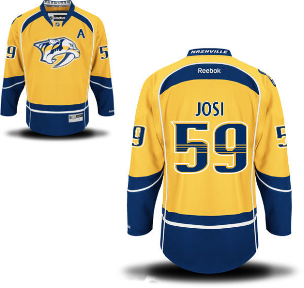 Men's Nashville Predators #59 Roman Josi Yellow Home A Patch Stitched NHL Reebok Hockey Jersey