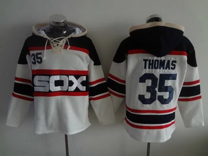 Men's Chicago White Sox #35 Frank Thomas White Pullover Hoodie