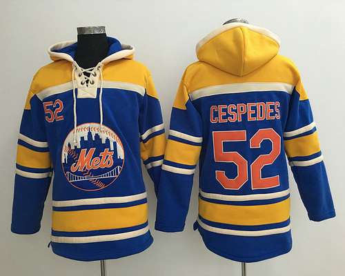 Men's New York Mets #52 Yoenis Cespedes Blue With Orange Baseball MLB Hoodie