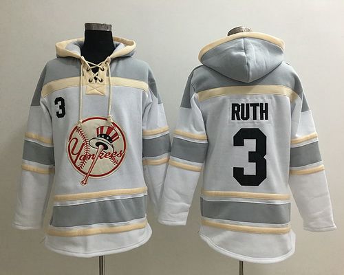 Men's New York Yankees #3 Babe Ruth White Retired Baseball MLB Hoodie