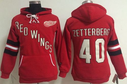 Detroit Red Wings #40 Henrik Zetterberg Red Women's Old Time Heidi NHL Hoodie