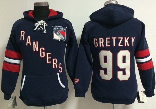 New York Rangers #99 Wayne Gretzky Navy Blue Women's Old Time Heidi NHL Hoodie