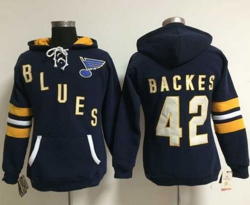 St. Louis Blues #42 David Backes Navy Blue Women's Old Time Heidi NHL Hoodie