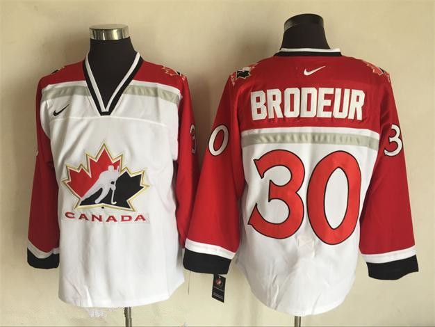 Men's 1998 Team Canada #30 Martin Brodeur White Nike Olympic Throwback Stitched Hockey Jersey