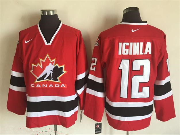 Men's 2002 Team Canada #12 Jarome Iginla Red Nike Olympic Throwback Stitched Hockey Jersey