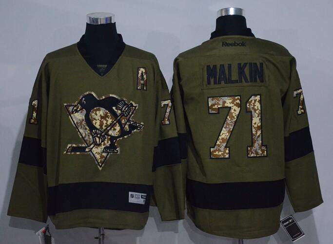 Men's Pittsburgh Penguins #71 Evgeni Malkin Green Salute to Service Stitched NHL Reebok Hockey Jersey